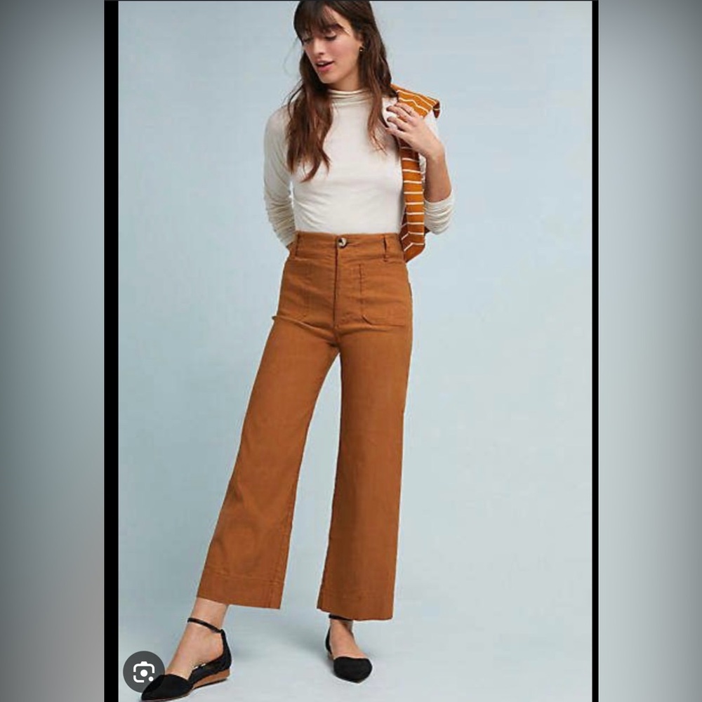Anthropologie The Colette Cropped Wide Leg Pants - Size 29 - Rust Brown Colour